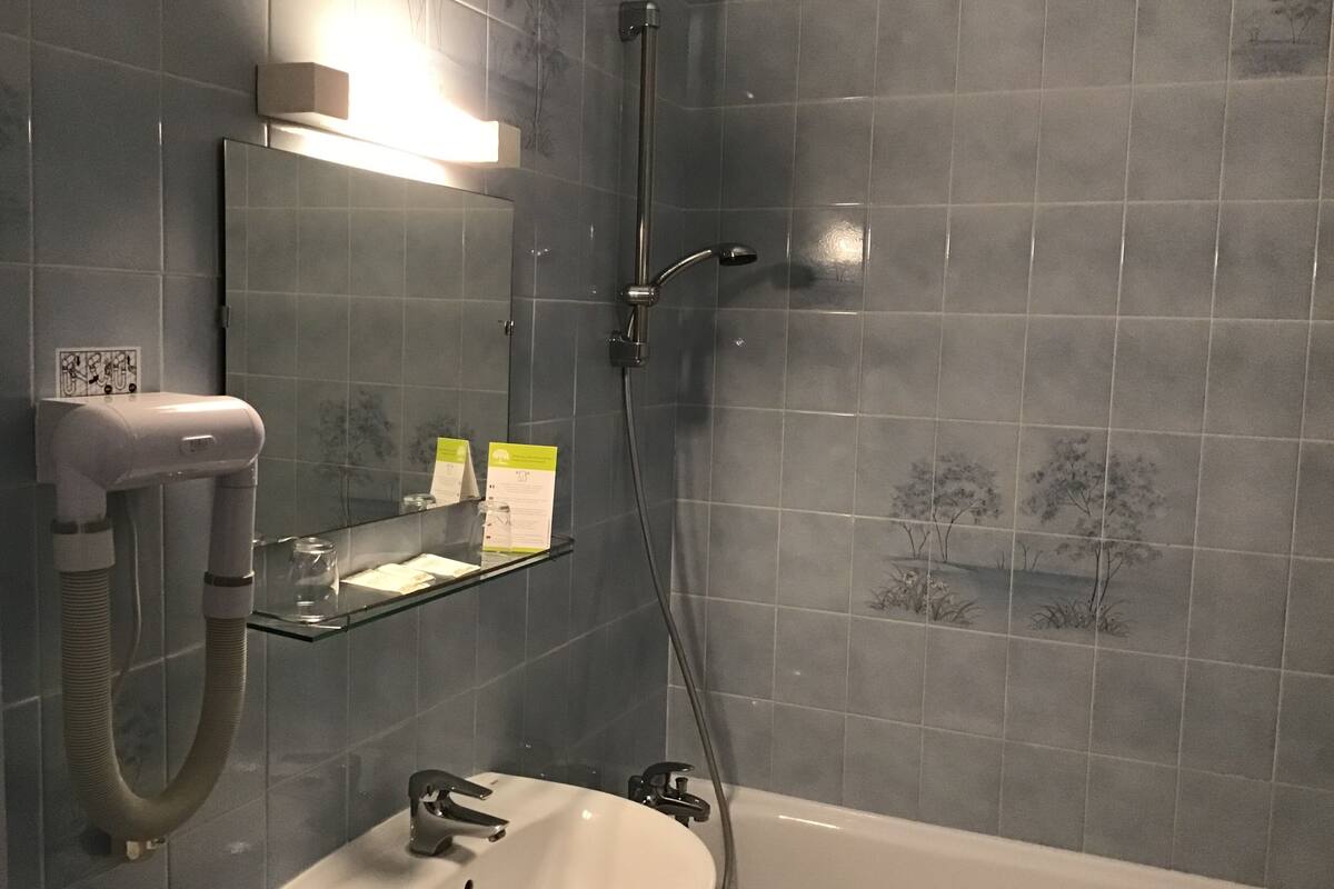 free toiletries, hair dryer, towels