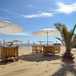 Plage privée, chaises longues, parasols, beach-volley