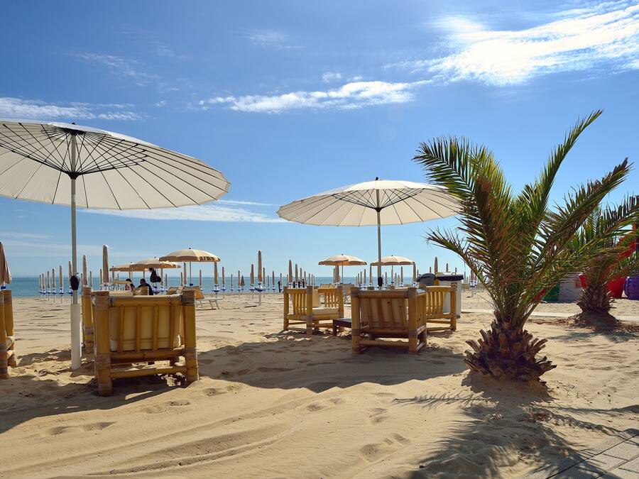 Private beach, sun loungers, beach umbrellas, beach volleyball