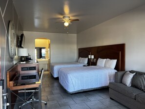 Standard Room with 2 Double Beds & a Sofa Sleeper | Desk, blackout drapes, iron/ironing board, bed sheets