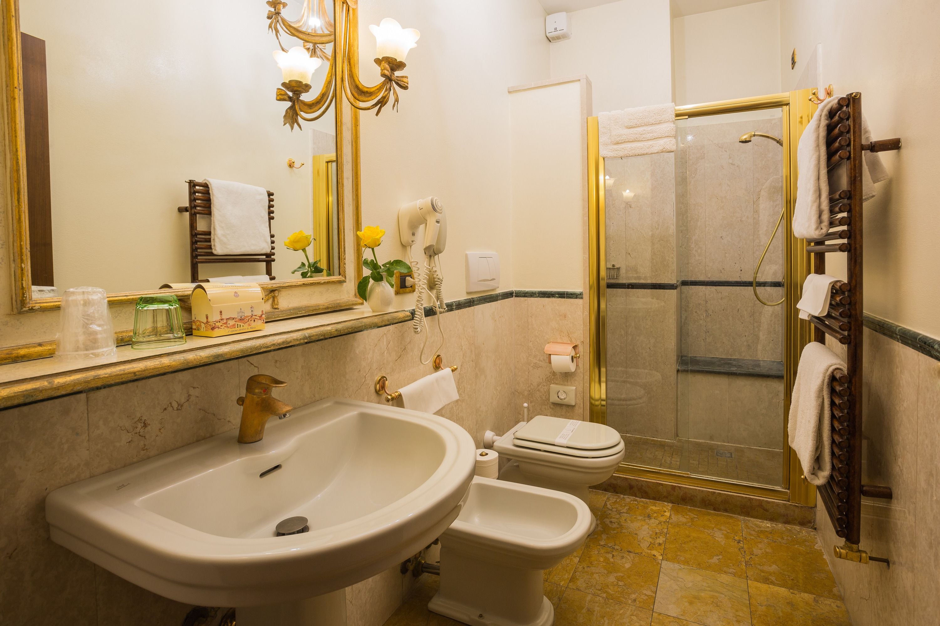 shower, free toiletries, hair dryer, bidet