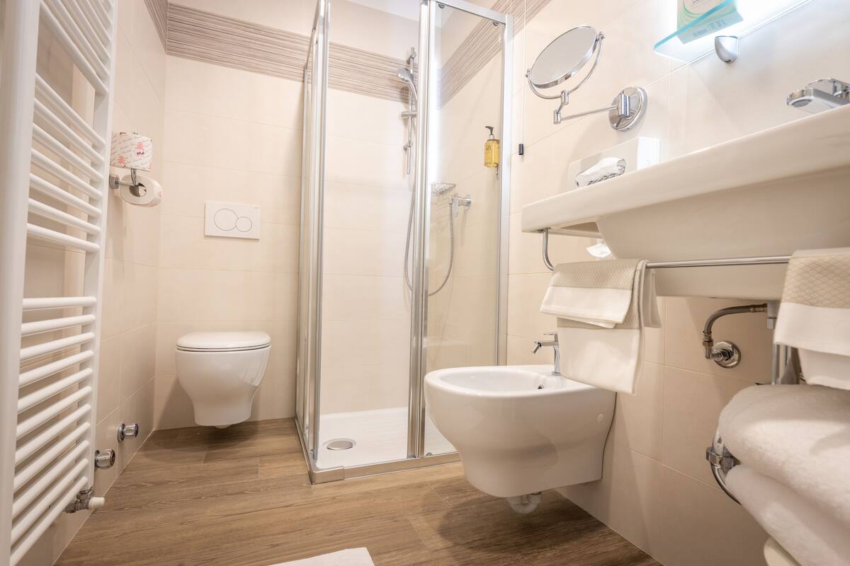 shower, rainfall showerhead, free toiletries, hair dryer