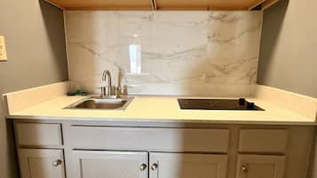 Room, 2 Double Beds, Smoking, Kitchenette | Private kitchenette | Full-sized fridge, microwave, coffee/tea maker