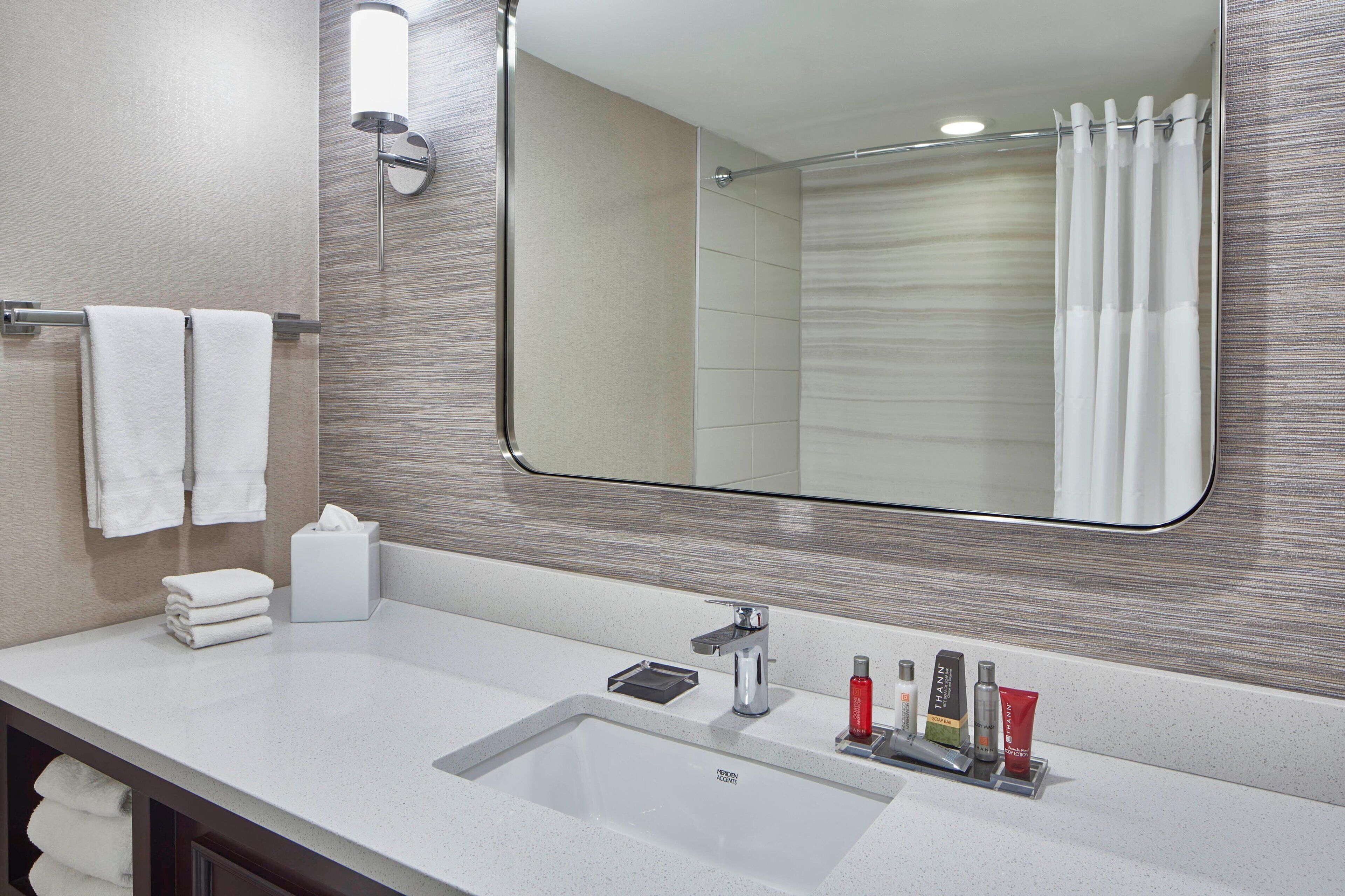 combined shower/bathtub, free toiletries, hair dryer, bathrobes