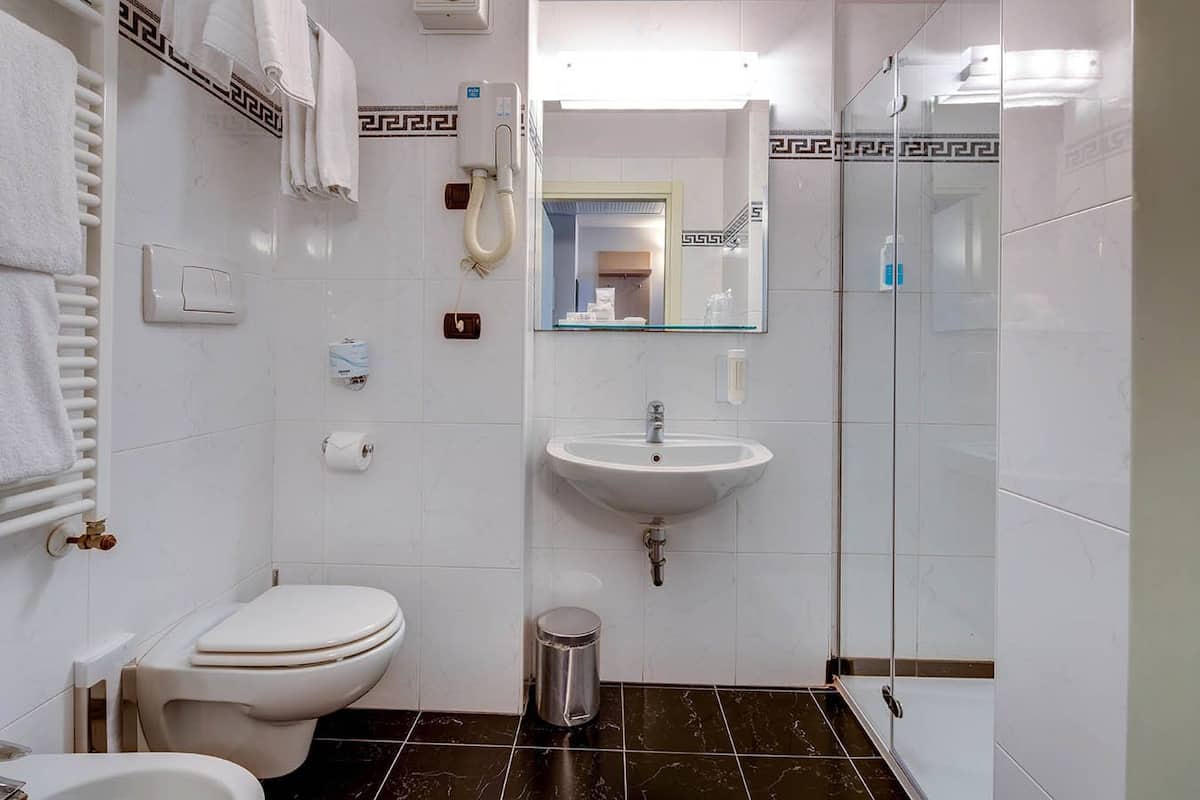 Shower, hair dryer, slippers, bidet