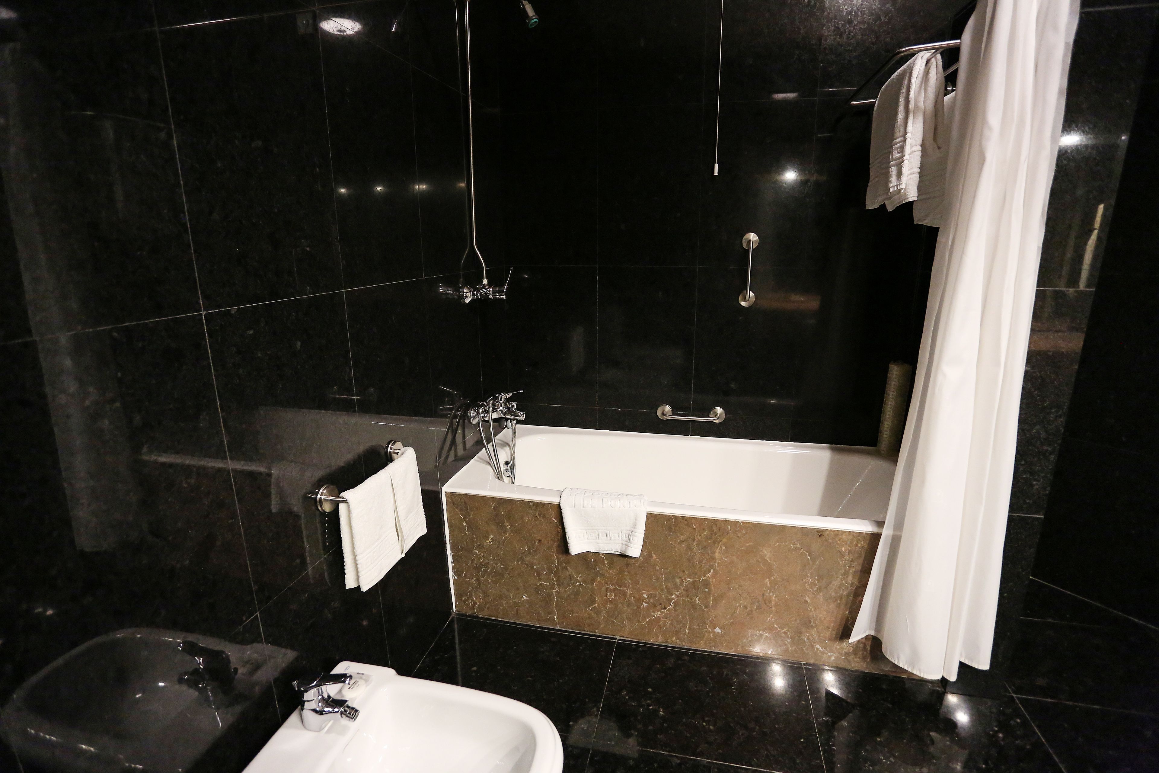 bathtub, hair dryer, bidet