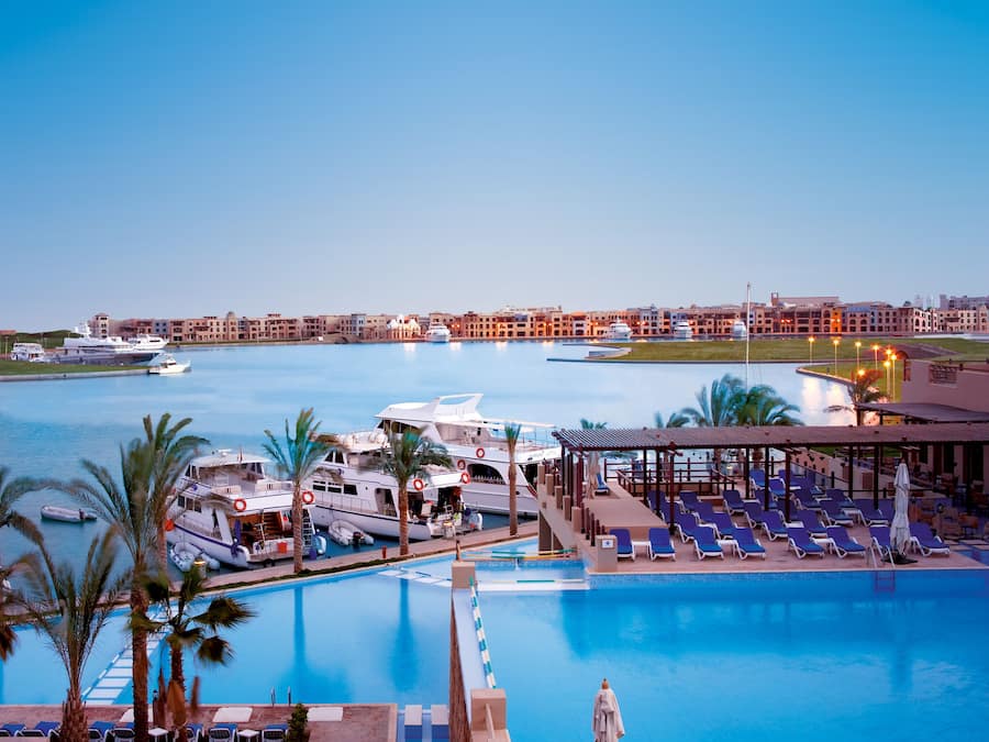 Outdoor pool, pool umbrellas, pool loungers