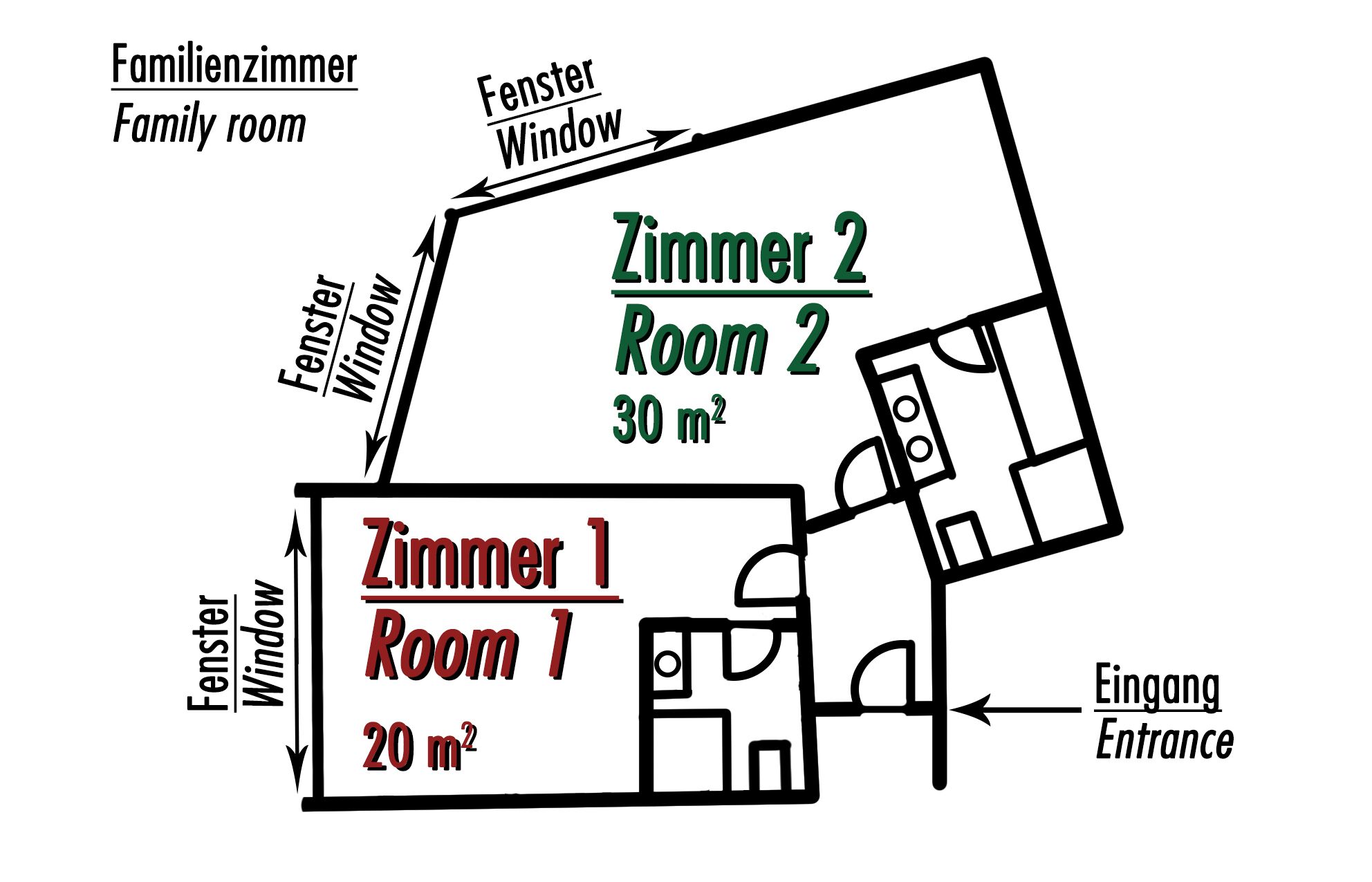 quadruple room, 2 bedrooms | floor plan