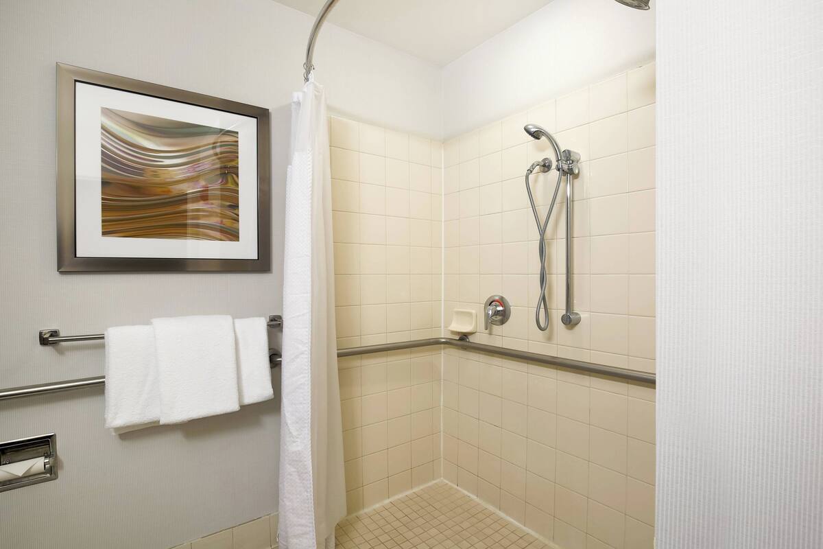 executive suite, 1 king bed with sofa bed | bathroom | shower, free toiletries, hair dryer, towels