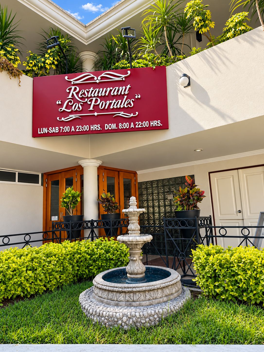 Señal de restaurante con horario de atención.
