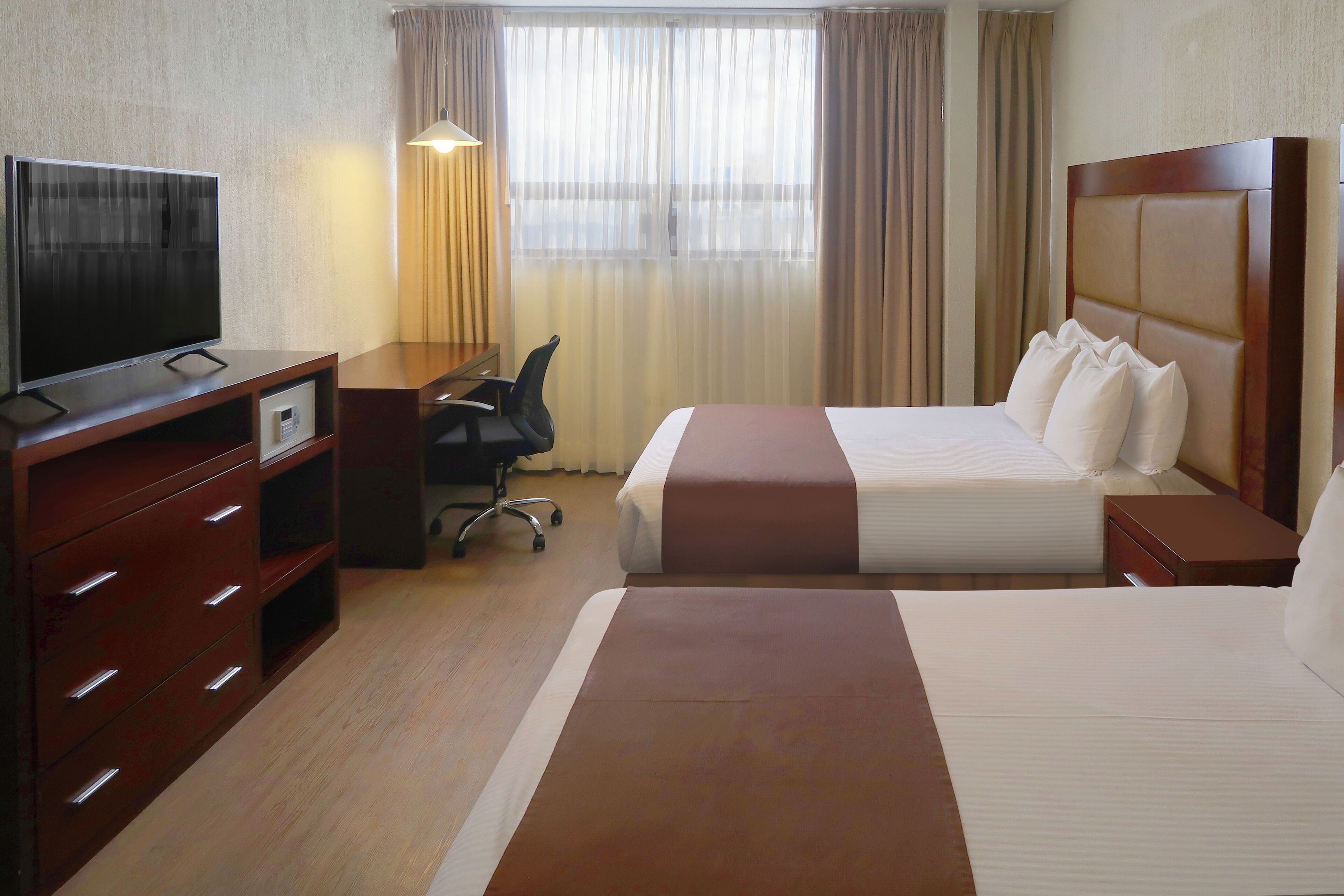 superior room, 2 double beds | in-room safe, desk, laptop workspace, blackout curtains