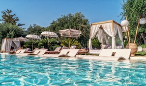 Outdoor pool, pool umbrellas, pool loungers - Nefeli Hotel (Corfu)