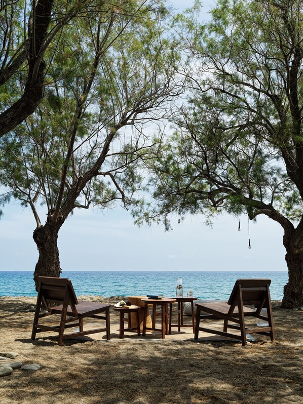 Private beach, sun loungers, beach umbrellas, beach towels - Aulus Lindos Rhodes, All-Inclusive Resort, Curio Collection by Hilton (Rhodes)