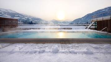 Indoor pool, outdoor pool, open 8 AM to 8 PM, pool umbrellas