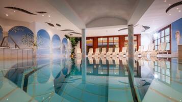 2 indoor pools, seasonal outdoor pool, pool umbrellas, pool loungers