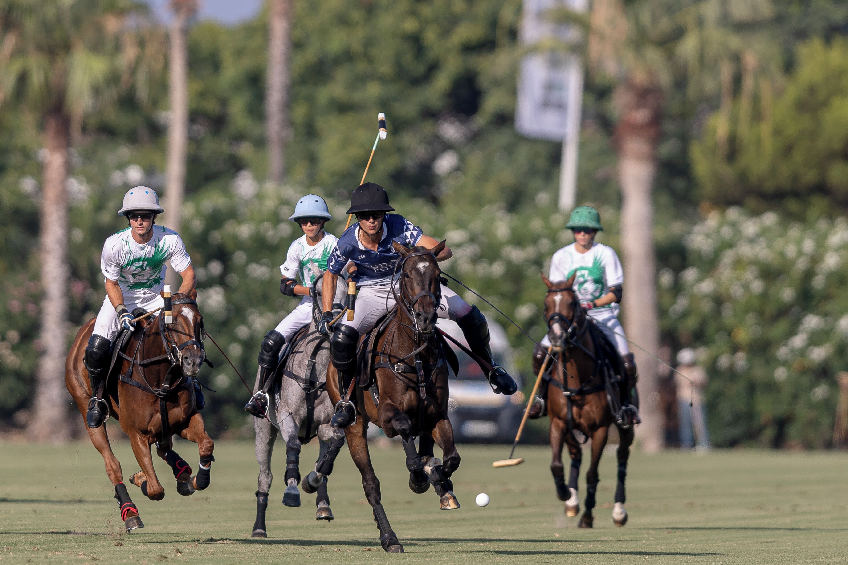 A polo match with players on horseback.