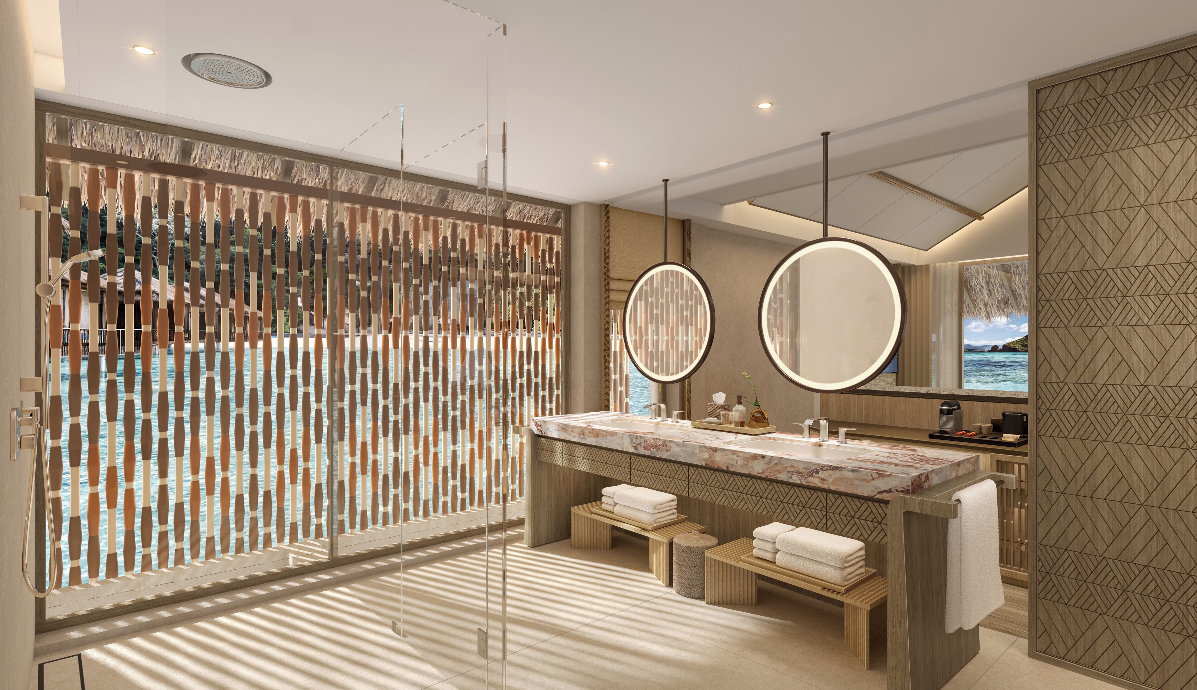 water villa | bathroom | shower, free toiletries, hair dryer, towels