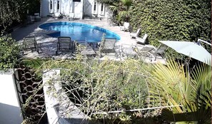 Outdoor pool, open 10:00 AM to 8:00 PM, pool loungers