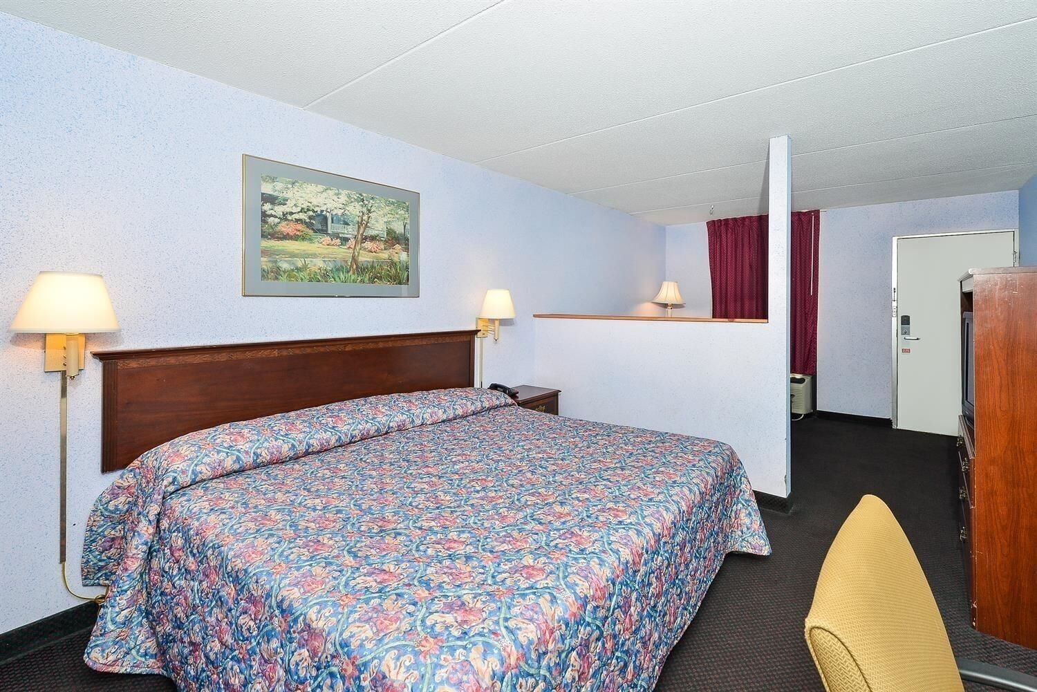 Blackout drapes, iron/ironing board, WiFi (free), alarm clocks