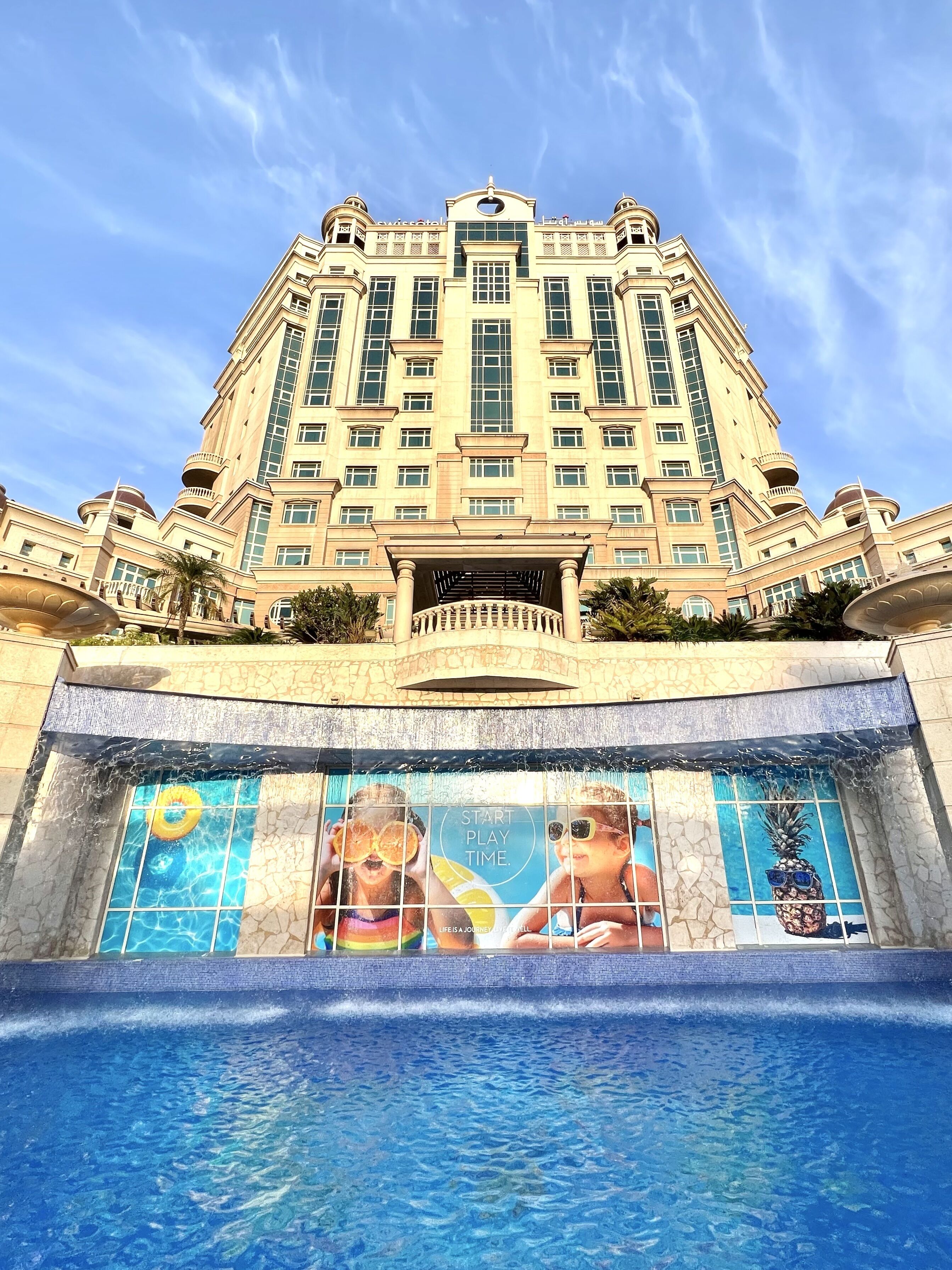 Outdoor pool, pool umbrellas, pool loungers