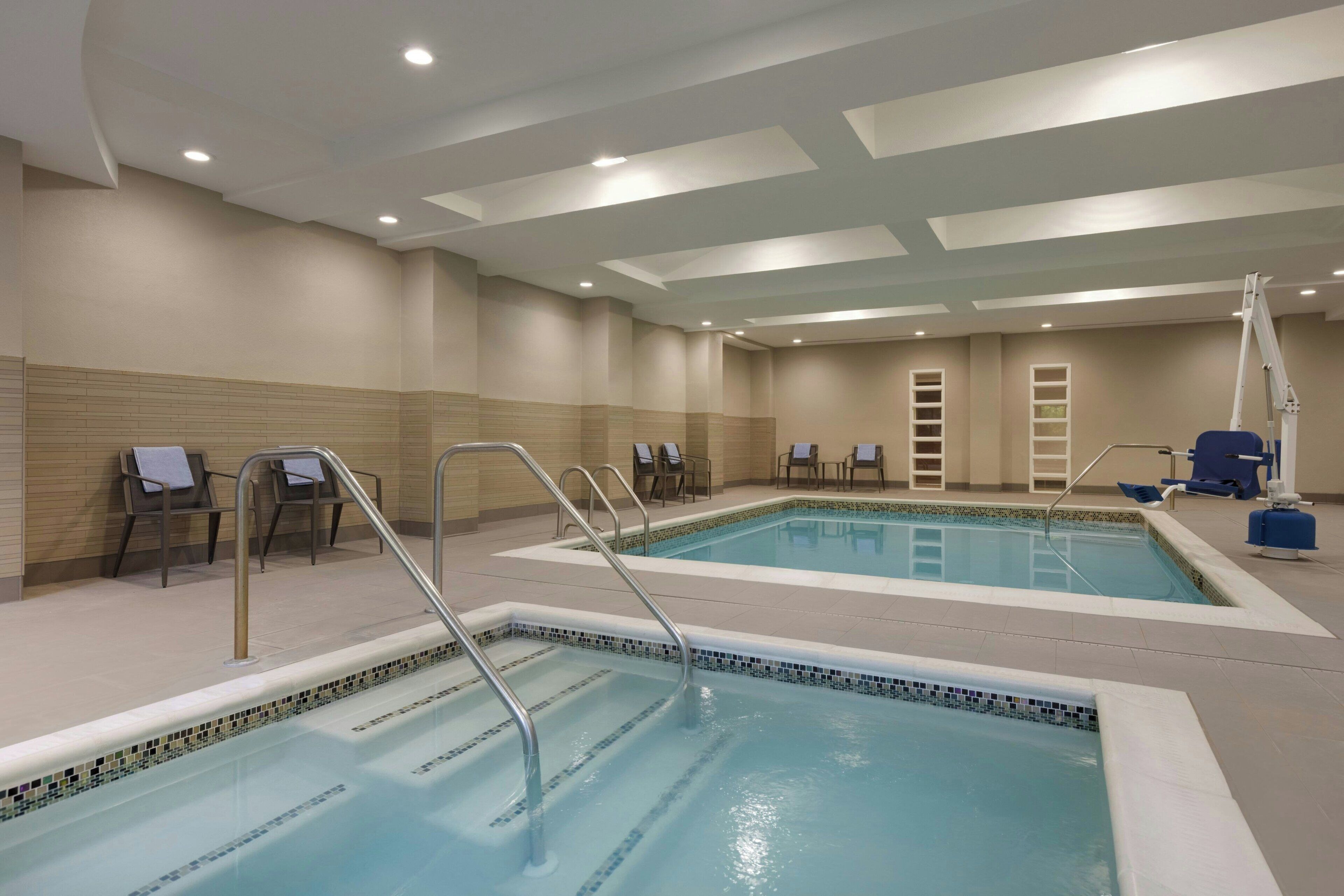 indoor pool, pool loungers