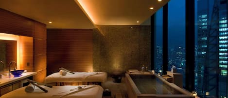 Sauna, hot tub, body treatments, facials, manicures and pedicures