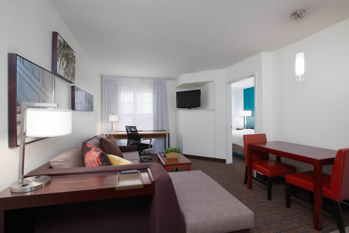1 bedroom, desk, blackout curtains, iron/ironing board