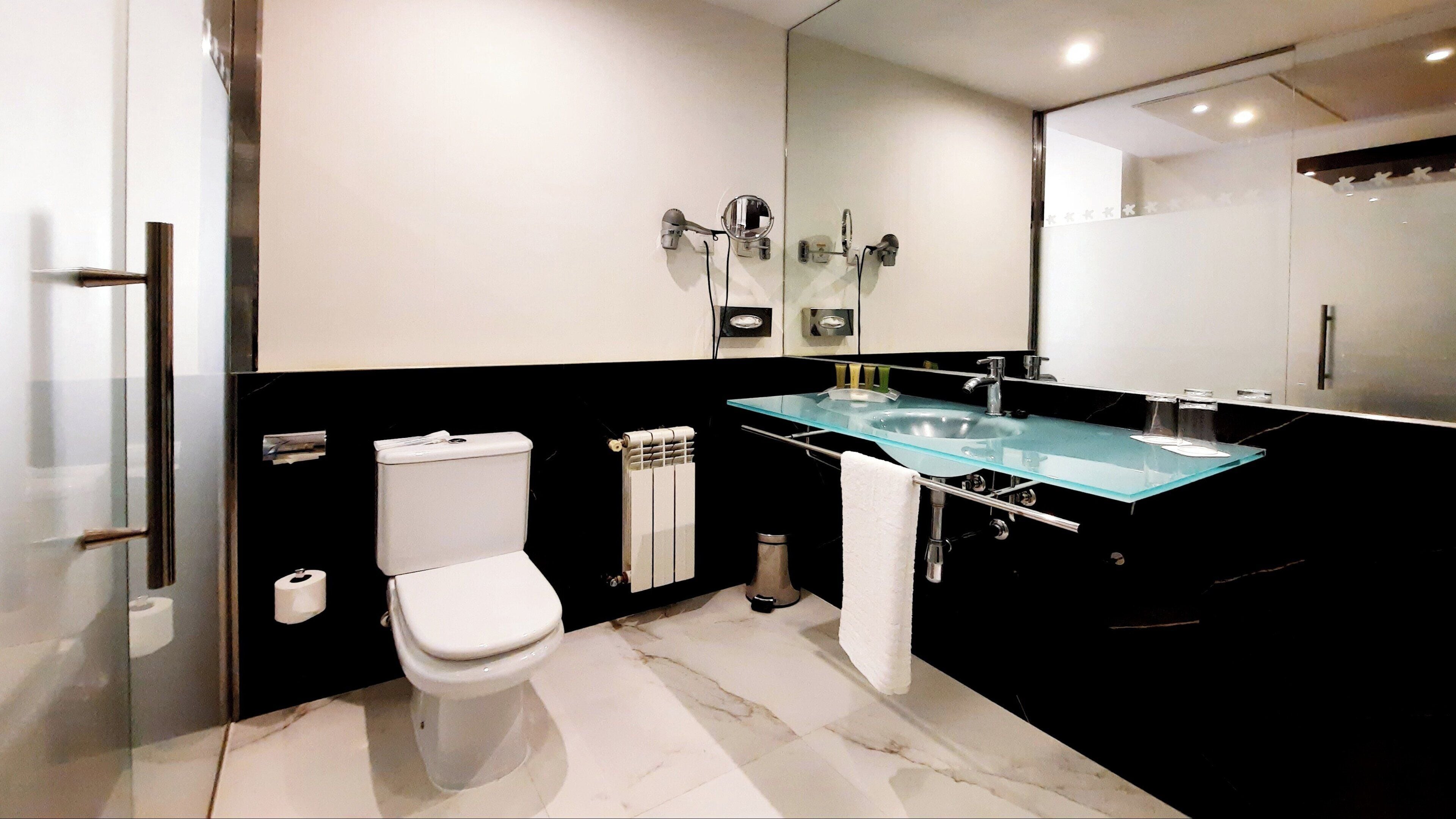 shower, free toiletries, hair dryer, towels