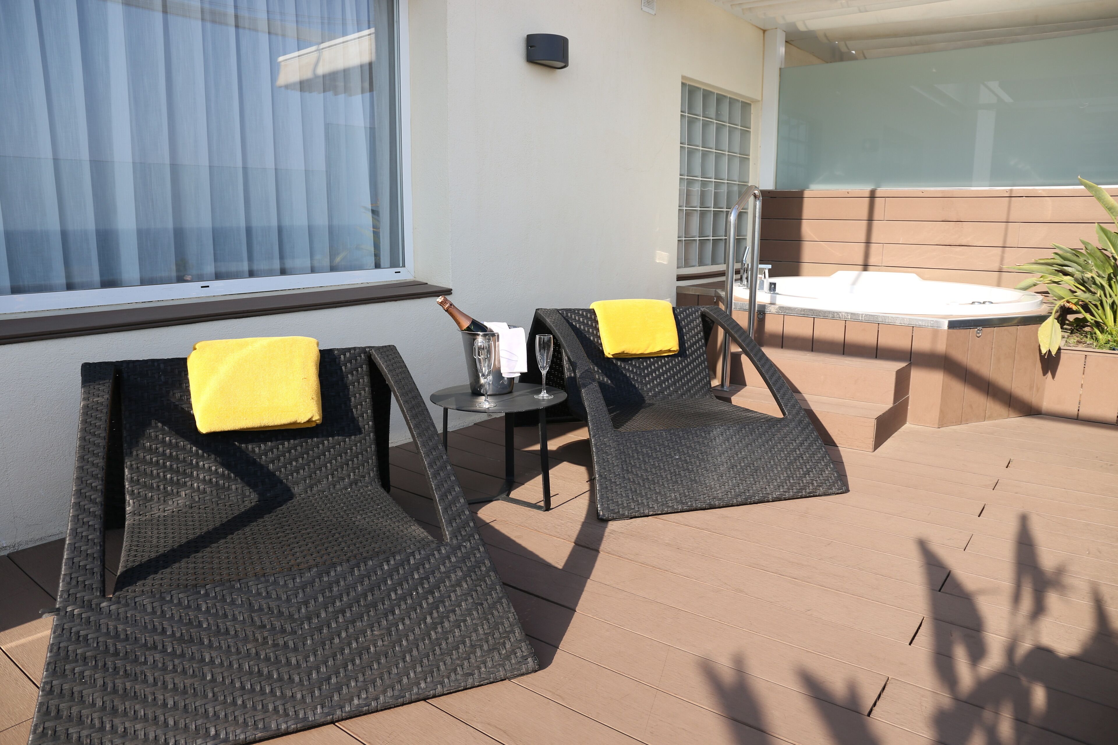 Deluxe tweepersoonskamer, uitzicht op zee | Terras