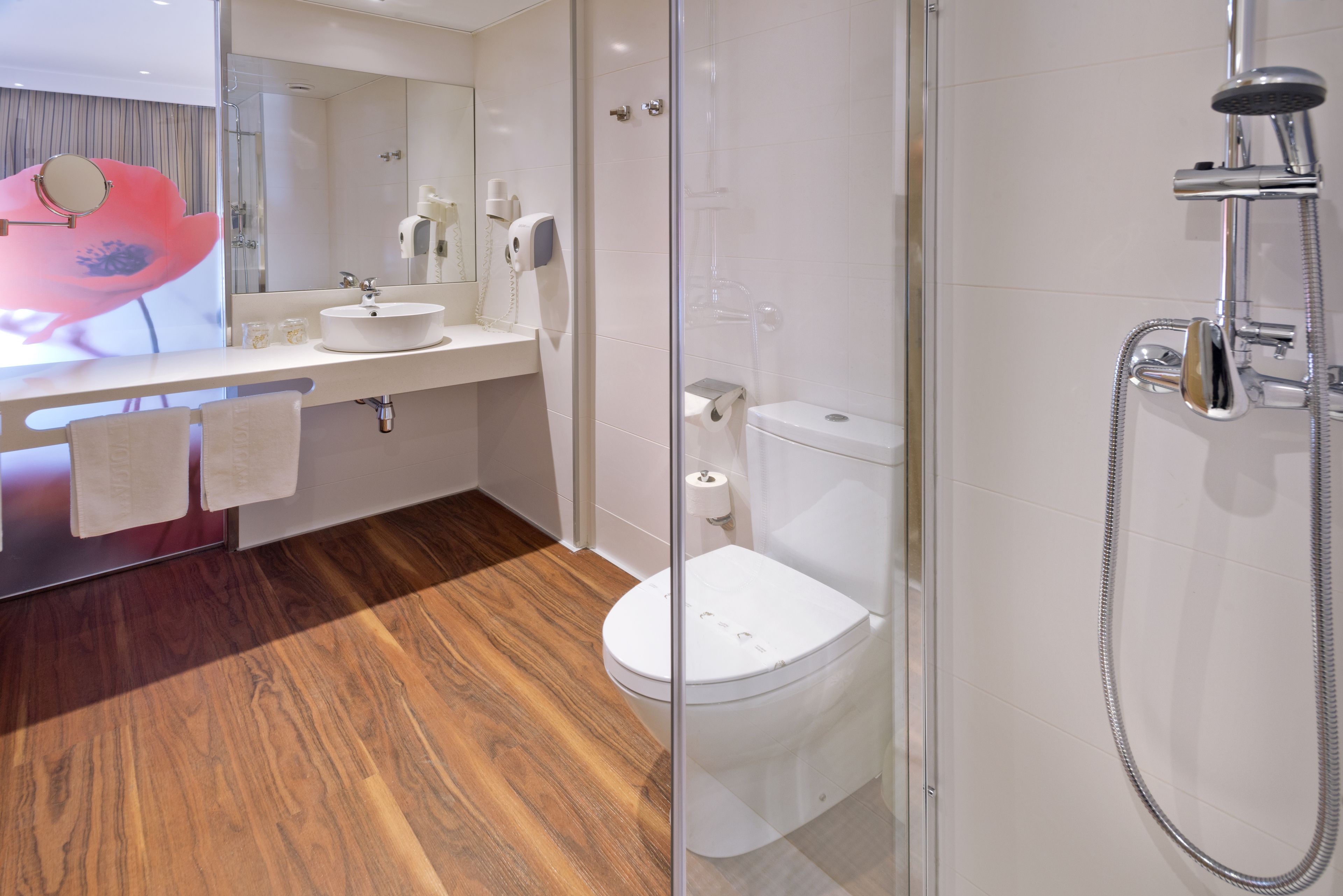 free toiletries, hair dryer, towels