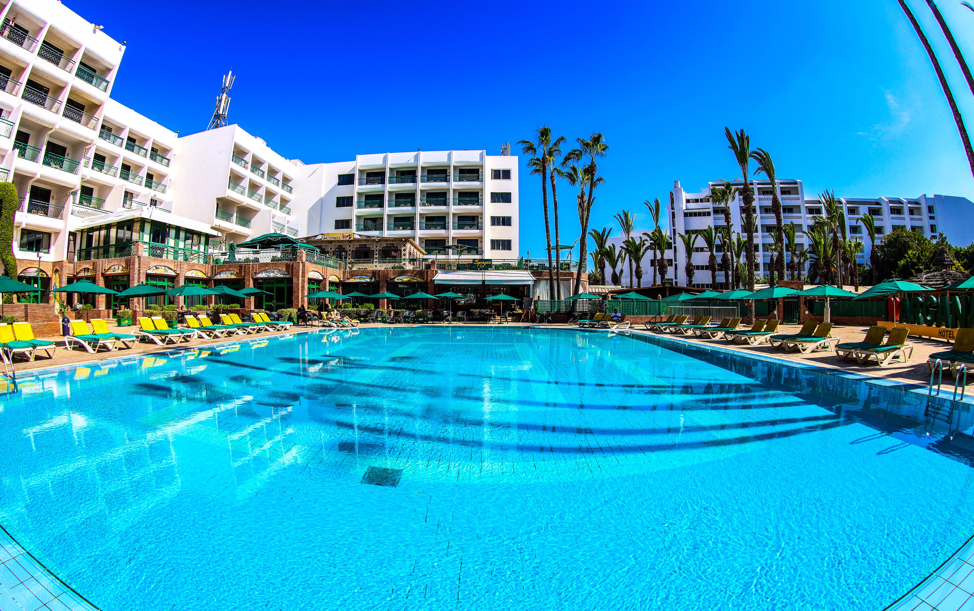 Outdoor pool, pool umbrellas