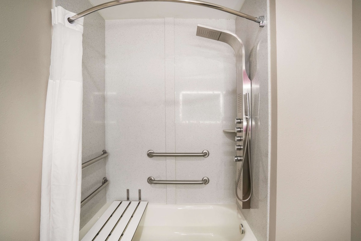 Room, 2 Queen Beds, Accessible, Non Smoking (Roll-In Shower) | Desk, blackout drapes, iron/ironing board, free cribs/infant beds