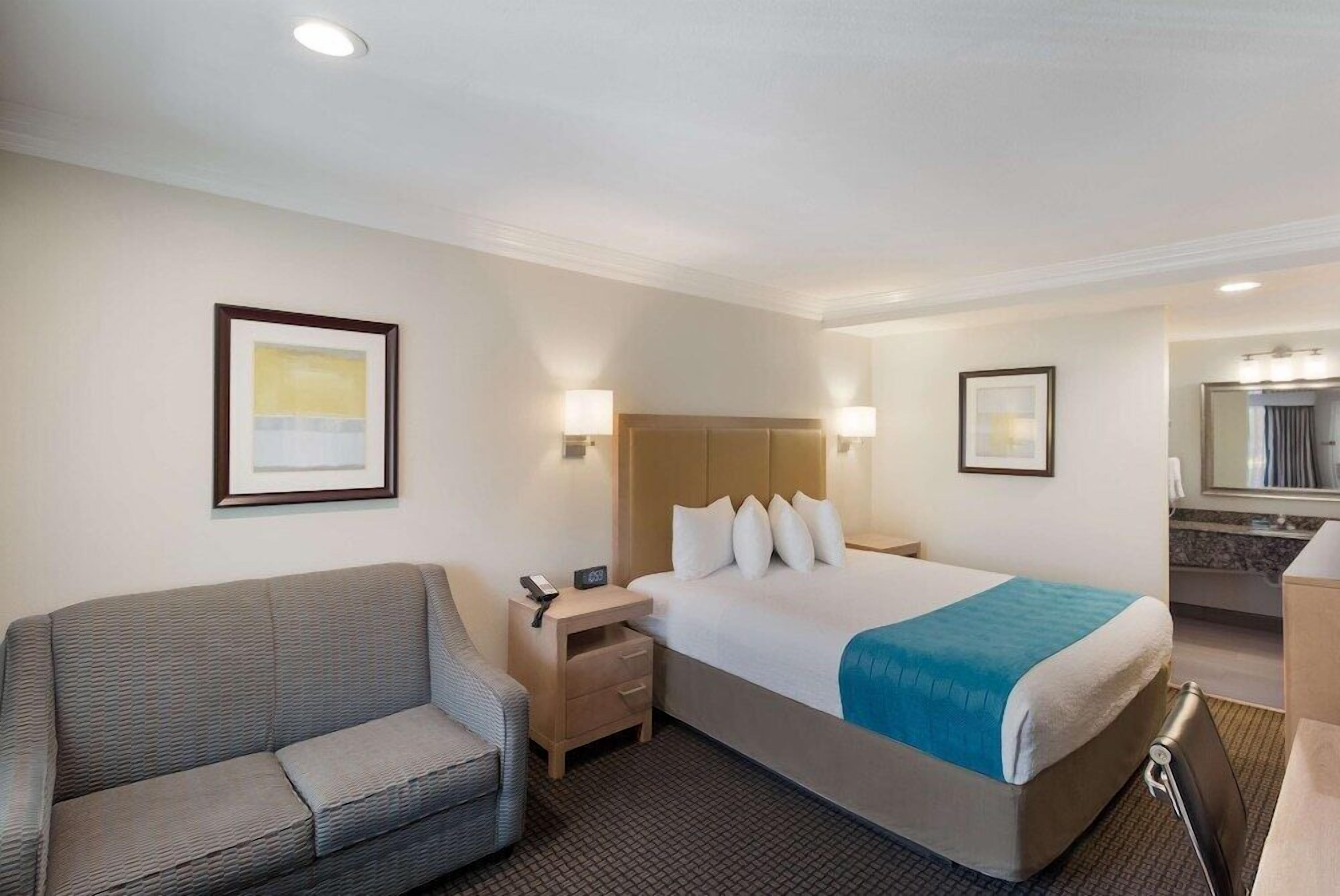 Premium bedding, desk, blackout curtains, iron/ironing board