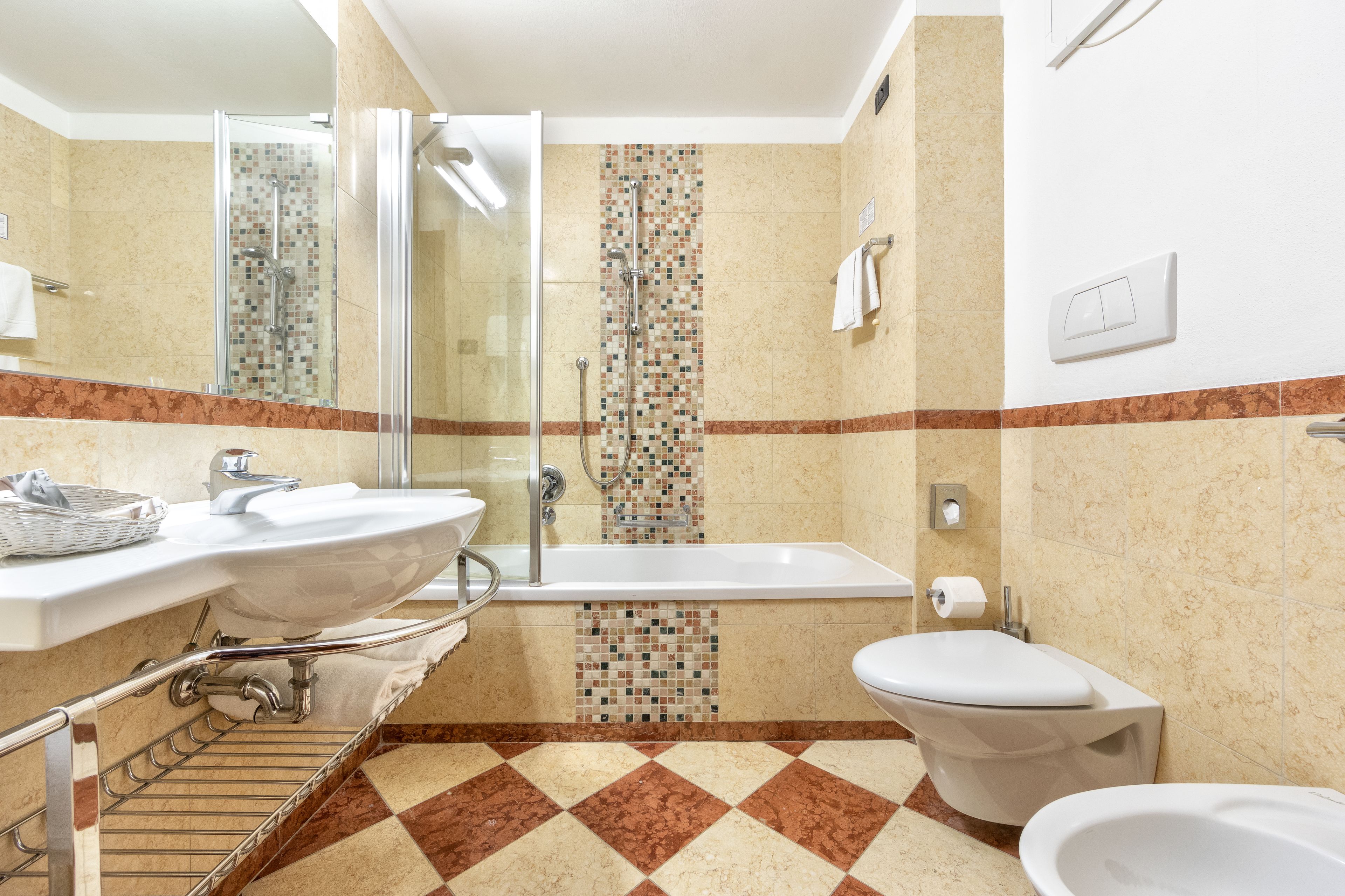 combined shower/bathtub, free toiletries, hair dryer, bidet