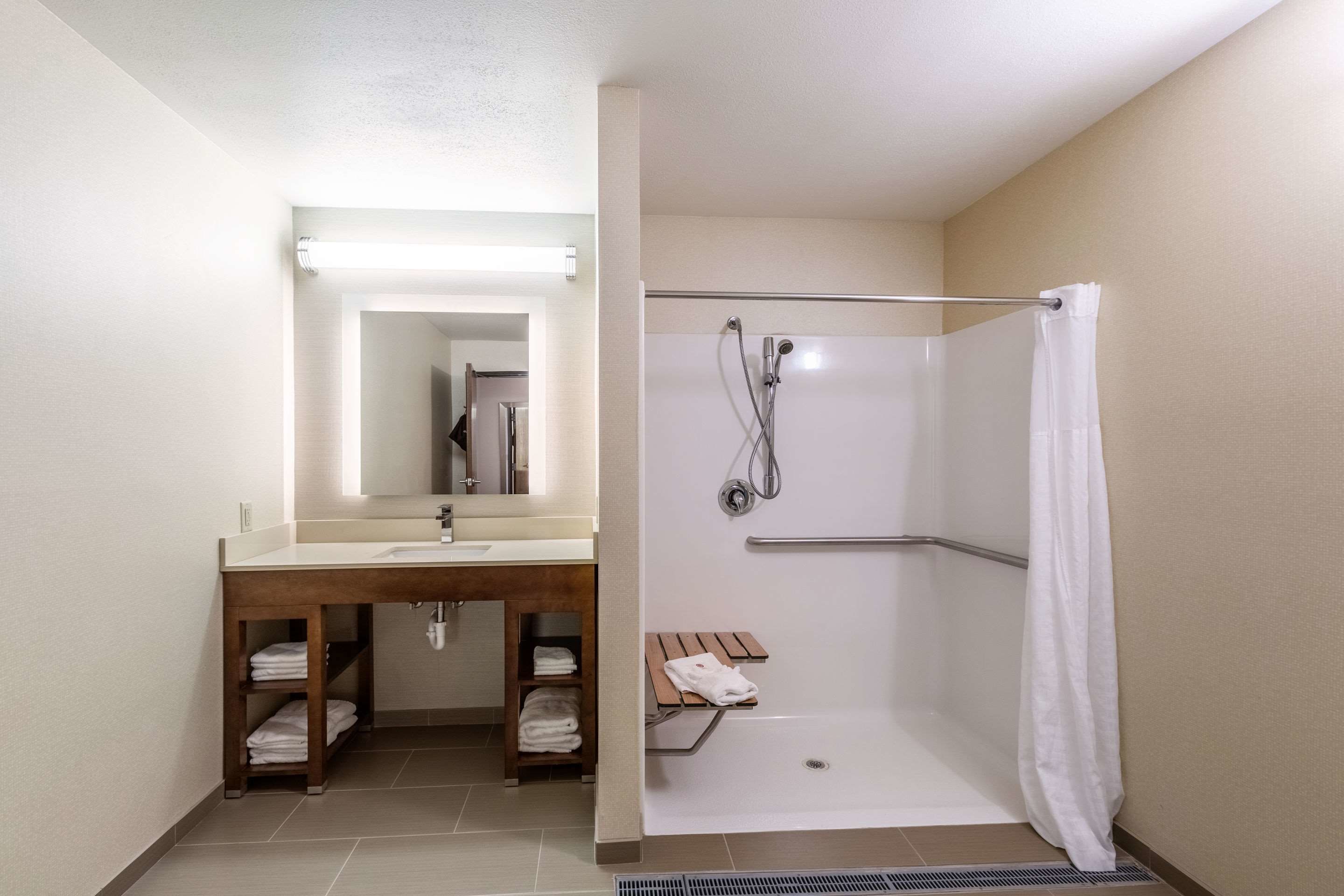 room, 2 queen beds, accessible, non smoking (roll-in shower) | bathroom | combined shower/bathtub, hair dryer, slippers, towels