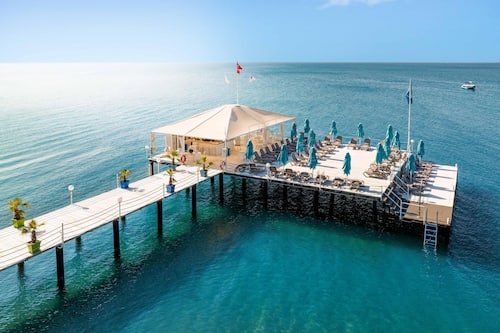 Plage privée, chaises longues, parasols, serviettes de plage