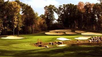 Enjoy a round of golf amidst lush trees and challenging hazards.