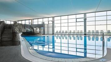 2 indoor pools, open 10:00 AM to 7:00 PM, pool loungers