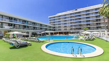 Indoor pool, outdoor pool, pool loungers