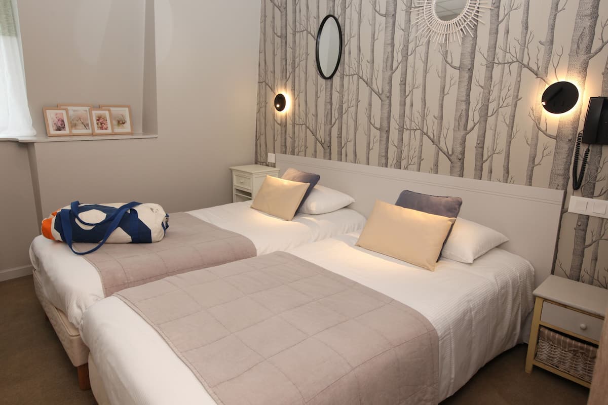 Chambre lits jumeaux et douche | Décoration personnalisée, bureau, chambres insonorisées, Wi-Fi gratuit