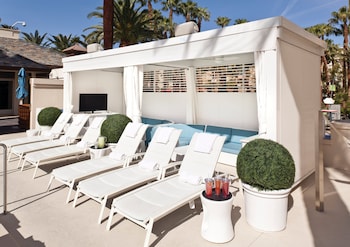 Outdoor pool amenities at W Las Vegas