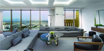 W Penthouse I Suite | Living area | 46-inch flat-screen TV with cable channels, TV, pay movies at W Las Vegas