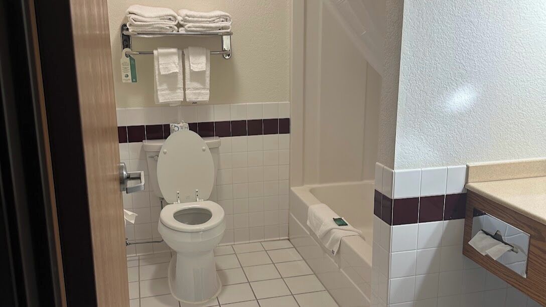 free toiletries, hair dryer, towels