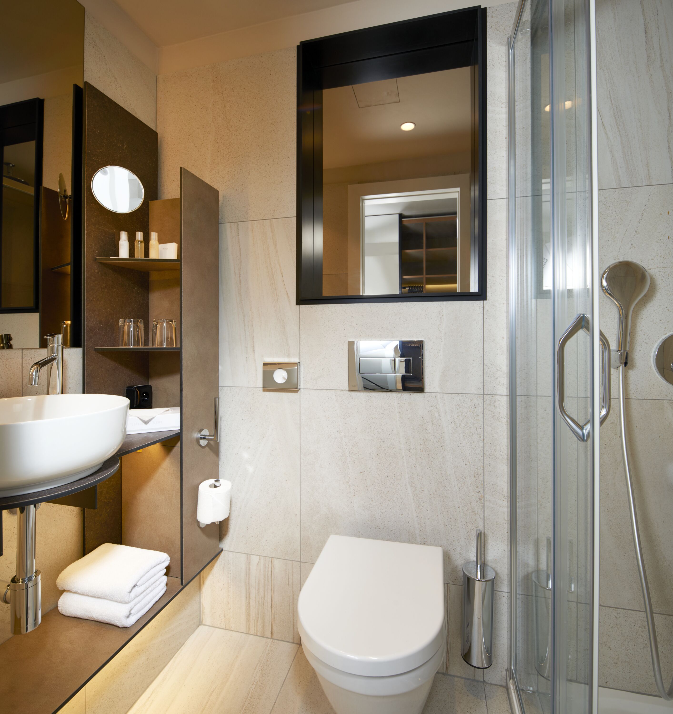 shower, hair dryer, bathrobes, slippers