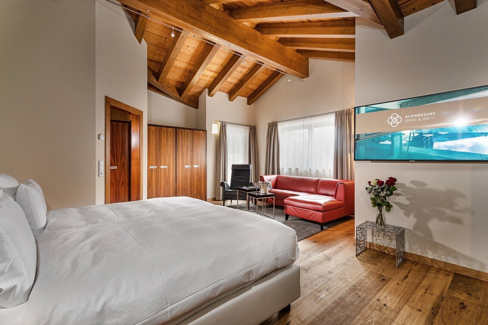 suite (tower suite with private spa) | living area | tv