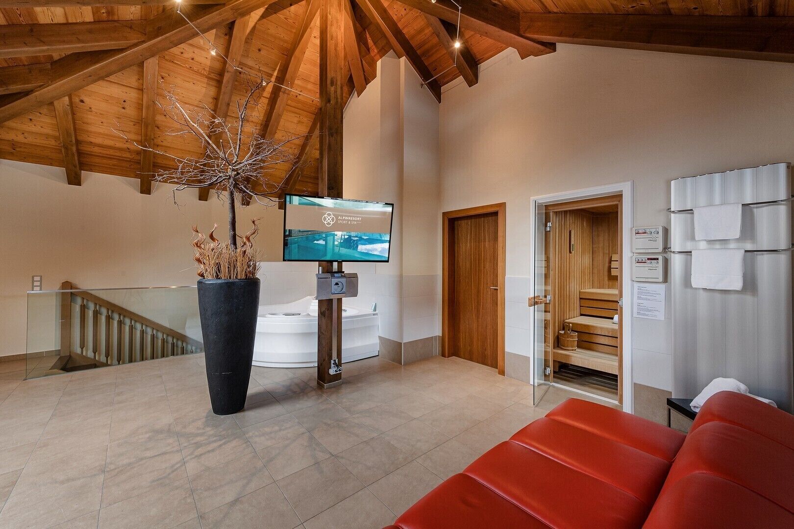 suite (tower suite with private spa) | living area | tv