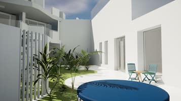 Panorama tweepersoonskamer, 1 tweepersoonsbed, privézwembad, uitzicht op zee | Terras