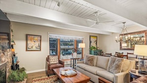 Deluxe Condo, 2 Bedrooms, Hot Tub (Chateau Chaumont 5) | Living area | Flat-screen TV, fireplace - Chateau Chaumont & Dumont Condominiums by Frias (Aspen)