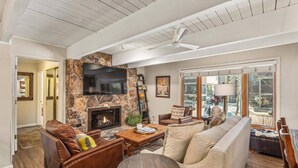 Deluxe Condo, 2 Bedrooms, Hot Tub (Chateau Chaumont 5) | Living area | Flat-screen TV, fireplace - Chateau Chaumont & Dumont Condominiums by Frias (Aspen)