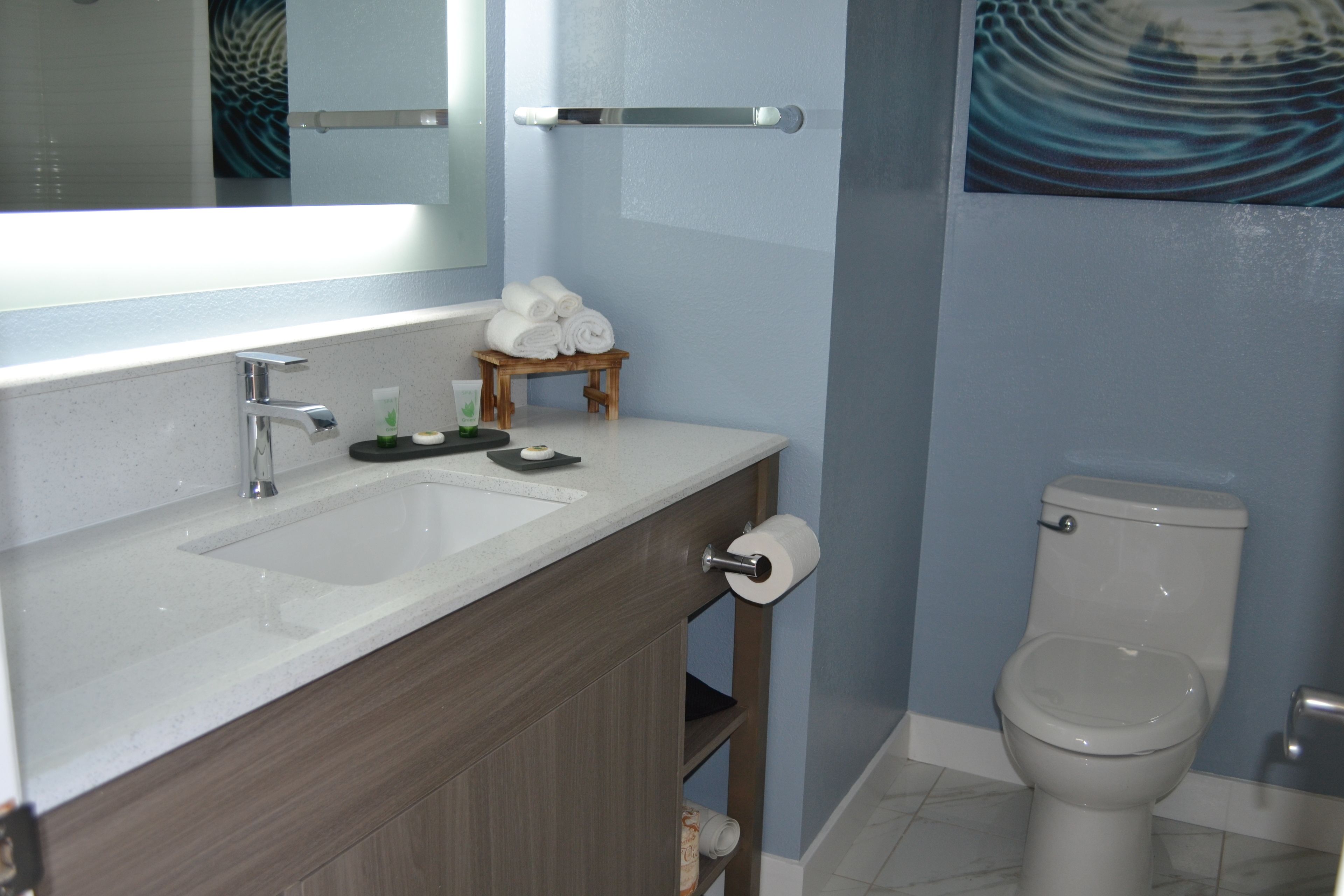 free toiletries, hair dryer, towels